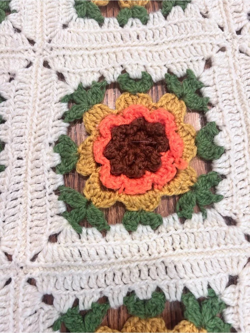 Vintage Handmade Crochet Floral Granny Square Afghan Throw Blanket Boho Fall 70s